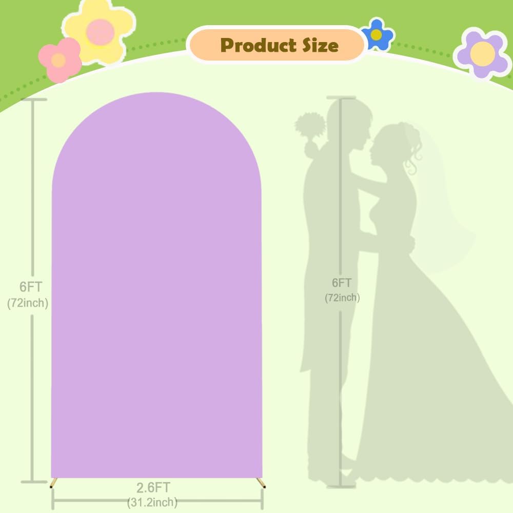 Purple Arch Cover 6ft Lavender Spandex Fitted Round Top Back Drop Covers Chiara Backdrop-Cover Wedding Arched Back Drop Panels for Bridal Shower Arch-Backdrop Banquet Garden Party Decor