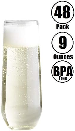 Oojami 9 oz Flute 48 piece Premium Quality Recyclable Unbreakable Crystal Clear Plastic Champagne Glasses Flute in Bulk