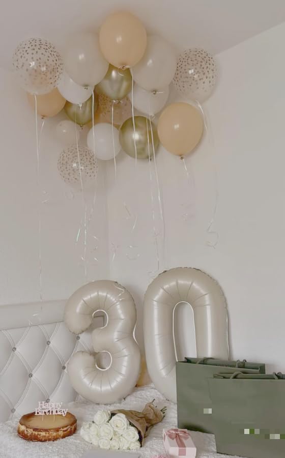 Cream White 40 Inch 30 Number Balloons, Balloon Decorations for 30 Birthday, Foil Giant 30 Birthday Graduations Anniversary Party