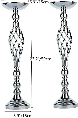 LANLONG 10pcs Metal Silver Candle Holders Road Lead Table Centerpiece Stand Pillar Candlestick for Wedding Candelabra Flowers Vases