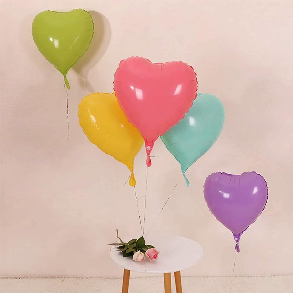 5 Colors Heart Balloons,18 Inch Color of Macaron Foil Mylar Love Heart Shaped Balloons for Anniversary Wedding Engagement Celebration Birthday Party Baby Shower Decorations(12Pcs)