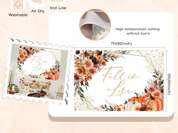 Mocsicka Fall in Love Bridal Shower Backdrop Boho Autumn Leaves Pumpkin Briddal Shower Party Decorations Terracotta Fall Wedding Photography Background (White, 7x5ft(82''x60''))