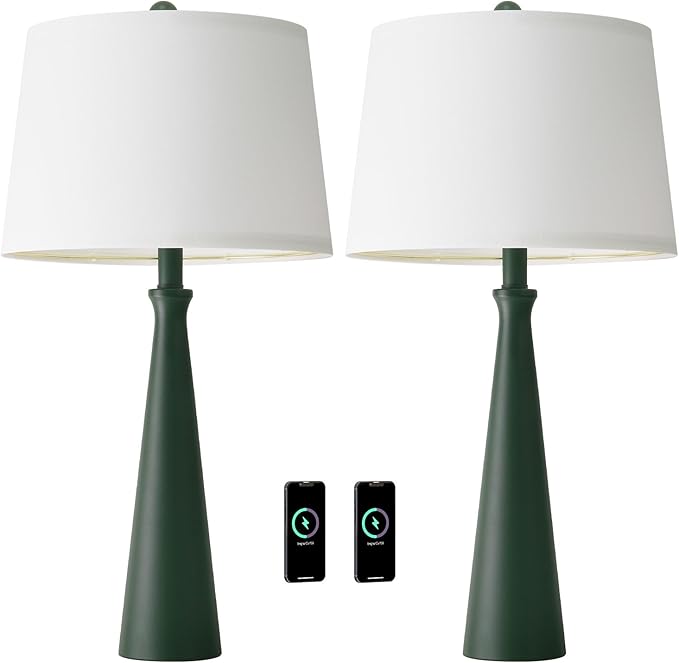 Oneach 25.75" Green Table Lamp Set of 2, Bedside Lamps - Image 9