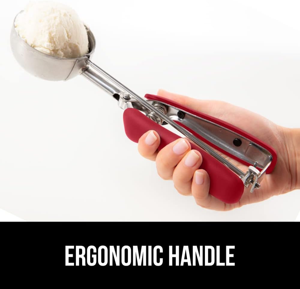 GORILLA GRIP Stainless Steel Cookie Scoop for Baking, 3 TBSP, Multipurpose Melon Baller, Meatball Spring Scoops, Perfect Portion Sizes, Easy Food Release, Scooper Size 20, BPA-Free Kitchen Tool, Red