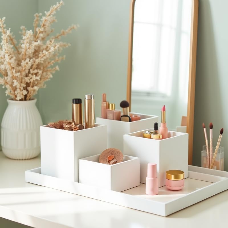 Buffet Risers,Food Risers for Buffet Table,Display Stand Shelf for Party Catering Desset,Acrylic Cube Display Nesting Risers with Hollow Bottoms(6PCS White)