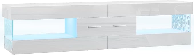 Bestier 67" Modern TV Stand for TVs up to 75 Inch, High Gloss LED Entertainment - Image 9