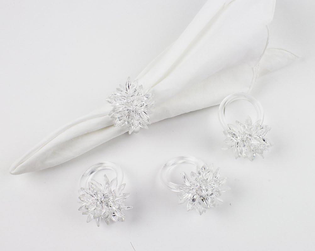 Fennco Styles Crystal Design Collection Napkin Rings - Set of 4 (White, 2"x2")