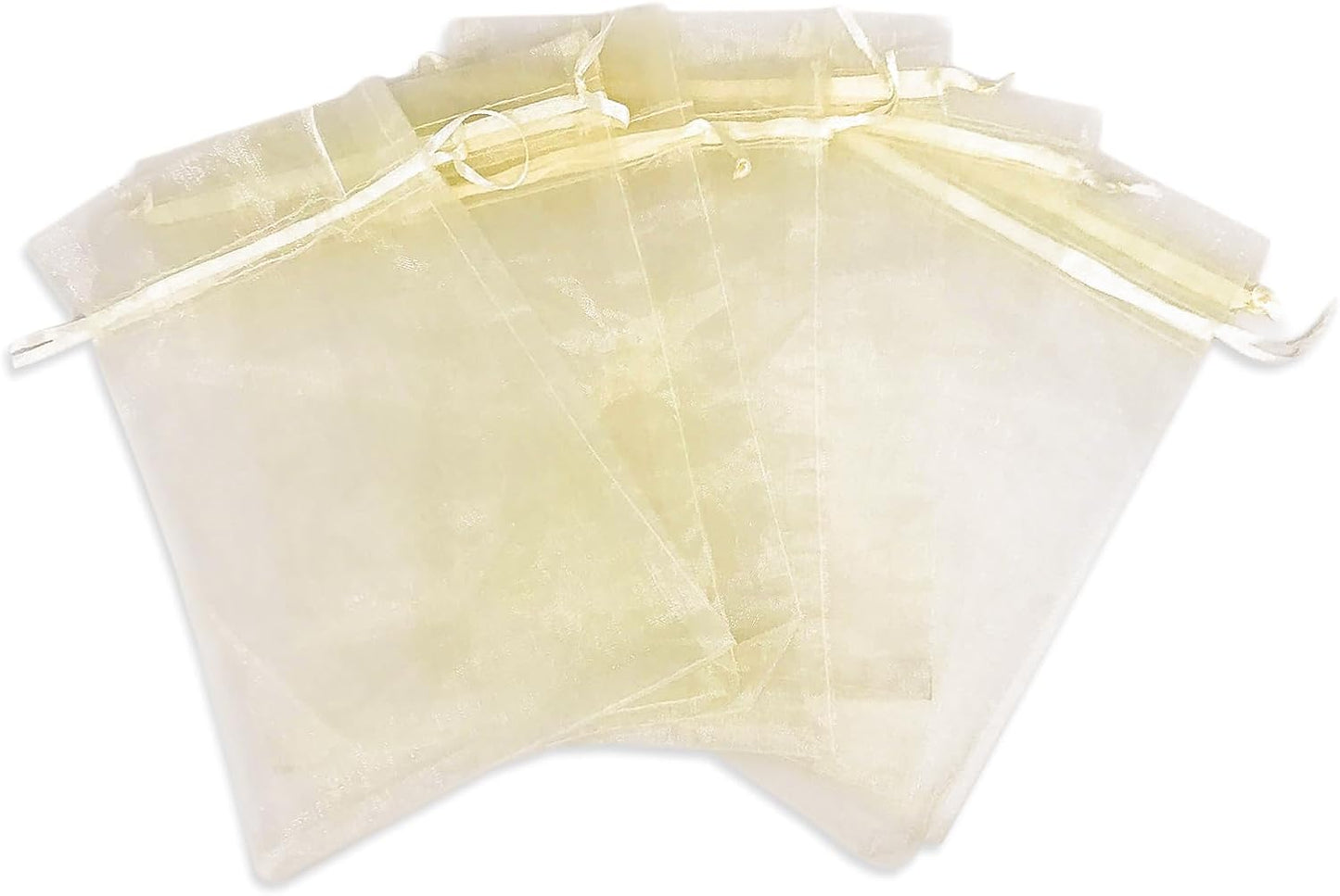 TheDisplayGuys 100-Pack 3x4 Cream Sheer Organza Gift Bags with Drawstring for Jewelry, Candy Bags, Treats, Wedding Favors Small Mesh Pouches