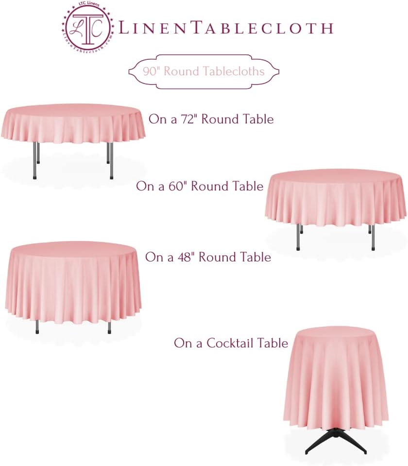 LTC LINENS 5 Pack 90 Inch Round Tablecloth Hunter Green - Wrinkle Resistant Table Cloth for Round Table -Washable Polyester Fabric Table Cover for Wedding, Party