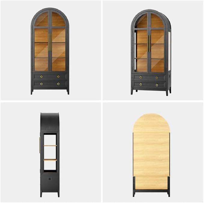 Arched Curio Cabinet with Glass Doors, 4-Tier Display Cabinet with 2 Drawers - Image 9
