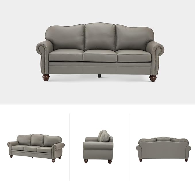 81" Genuine Leather Sofa, Classic 3-Seater Couchs - Image 7