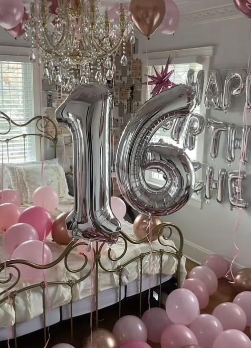 Silver 40 Inch Large Number 15 Birthday Balloon, 15th 15 Birthday Celebration Decorations, Foil 15 Mylar Helium Number 15 Balloons Girl Boy Anniversary Party Supplies