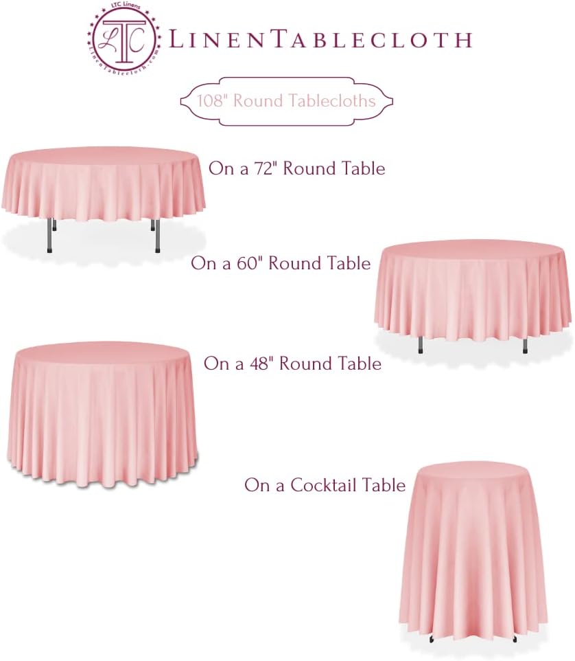 LTC LINENS 2 Pack 108 Inch Round Tablecloth Peach - Great for 48 Inch Round Table Floor Length - Wrinkle Resistant Polyester Fabric Cloth for Wedding, Party
