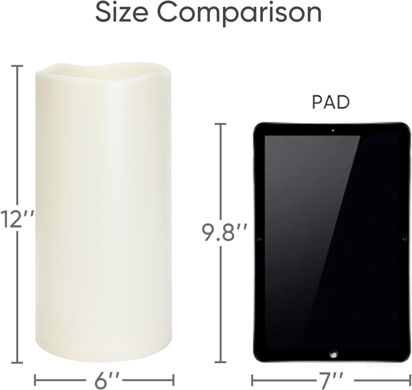 Homemory 6" x 12" Extra Large Outdoor Waterproof Candle with Auto 6-Hour Timer, Ivory Plastic Made, Long Last for Half A Year