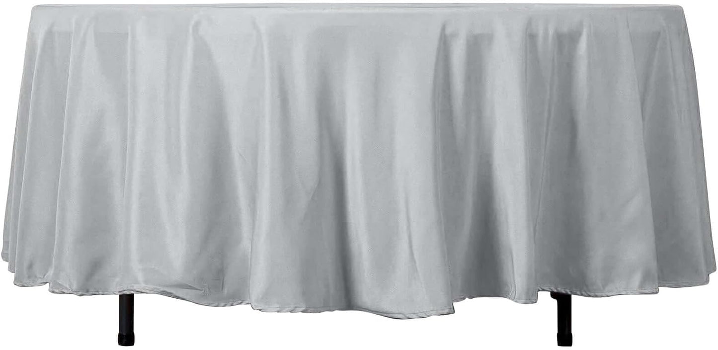 Efavormart Round Tablecloth, 108 Inch Stain & Wrinkle Resistant Washable Table Cloth, Decorative Polyester Fabric Table Cover for Banquet, Wedding, Dining- Silver