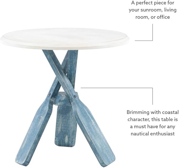 Linon Opal Distressed Wood Coastal Canoe Paddle Side Table in Blue/Cream - Image 10