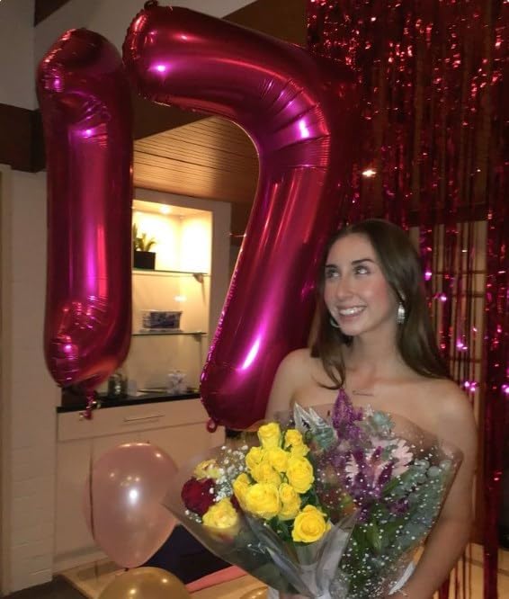 Hot Pink Number 27 Birthday Balloon 40 Inch, Digital Balloons for 27 Party Celebration Decorations Supplies, Mylar Foil Numbers Balloon for 27 Wedding Anniversary