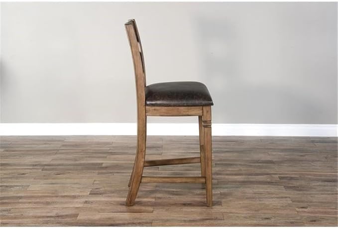Pemberly Row Set of 3 Wood Bar Unit and 2 Ladderback Barstool in Natural Brown - Image 9