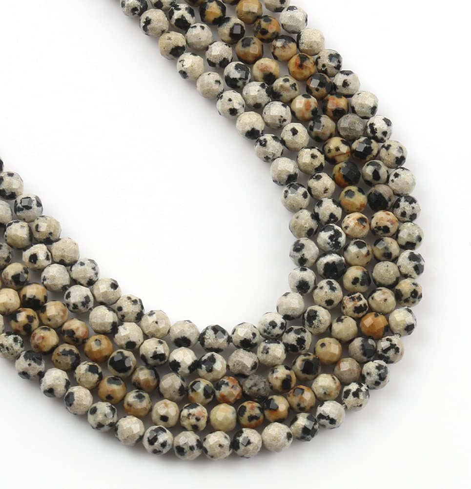 Song Xi 180pcs 2mm Natural Dalmatian Gemstone Beads Faceted Round Loose Stone Beads for Jewelry Making