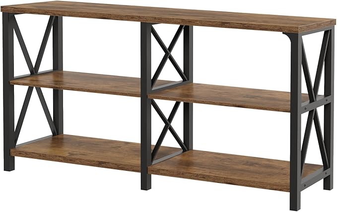 LVB Wood Console Table, Rustic 3 Tier Sofa Table Behind Couch, Industrial Metal - Image 8