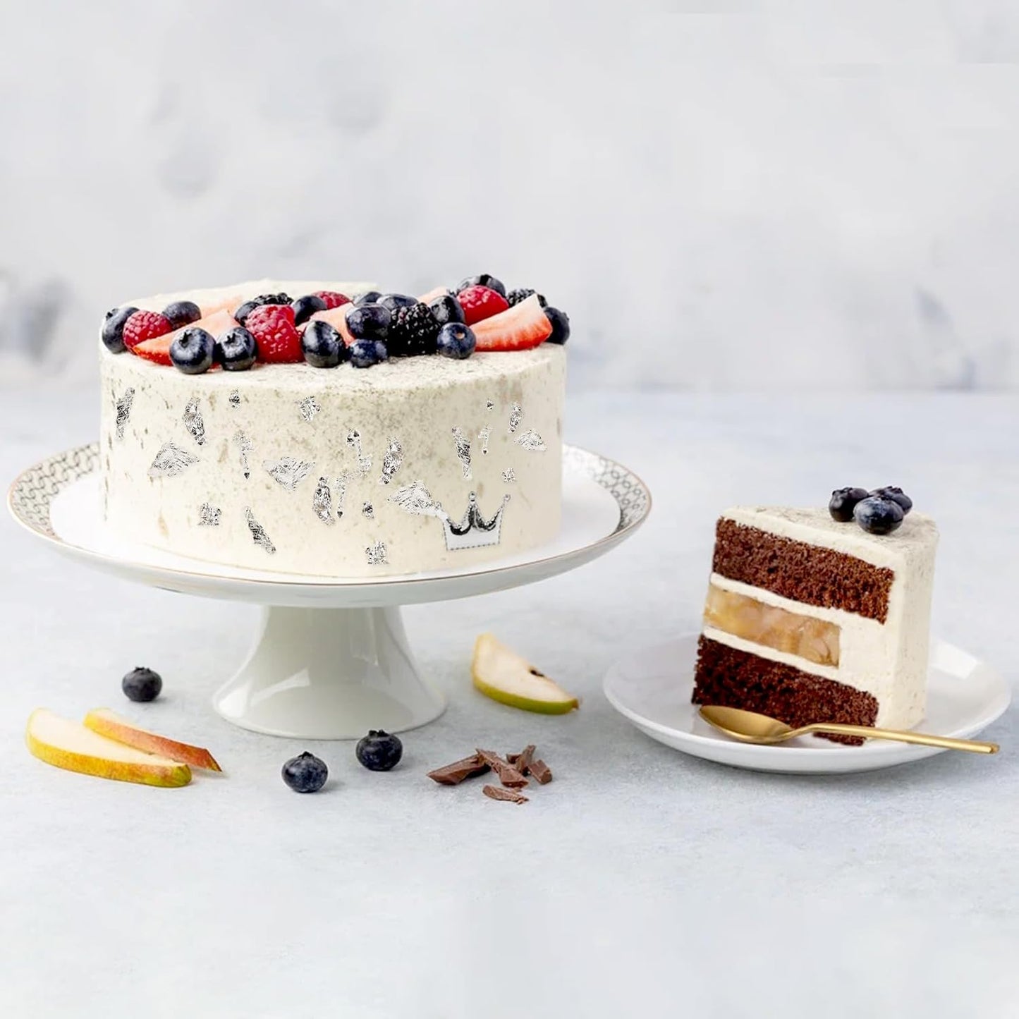 Edible Silver Leaf, Silver Leaf Cake Decoration Gold Flakes Food Gold Foil Decoration Baking Gold Foil Decor Chocolates Decor Silver Leaf Sheets for Cooking Dessert Decoration Crafts Makeup (Silver)