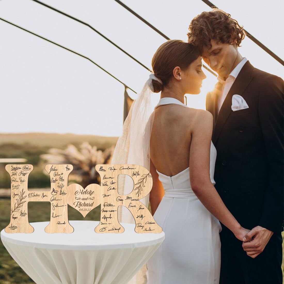 Personalized Wedding Guest Book Sign Custom Letter Name Date Rustic Wedding Guest Book Alternative Unique Guest Book for Wedding Anniversary Decor (Style 4)