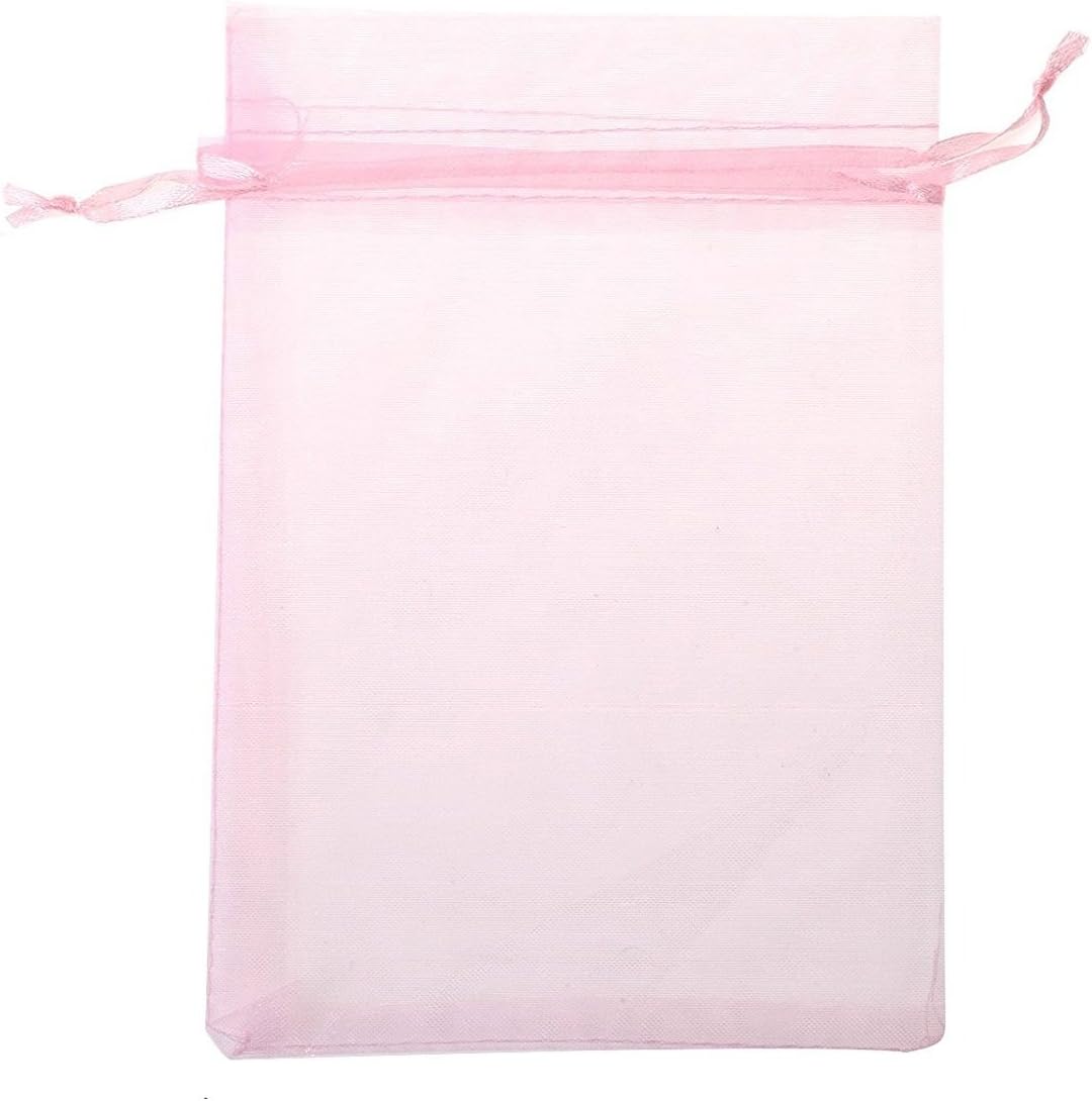 Wudygirl 100pcs Sheer Pink 5''X7 Organza Bags with Drawstring Jewelry Lipstick Pouches Baby Shower Party Wedding Favors Chocolate Candy Bags (Pink 5x7)