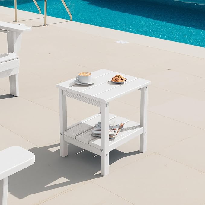 SERWALL 2-Tier HDPE Outdoor Side Tables Set of 4, Weatherproof Rectangular - Image 9
