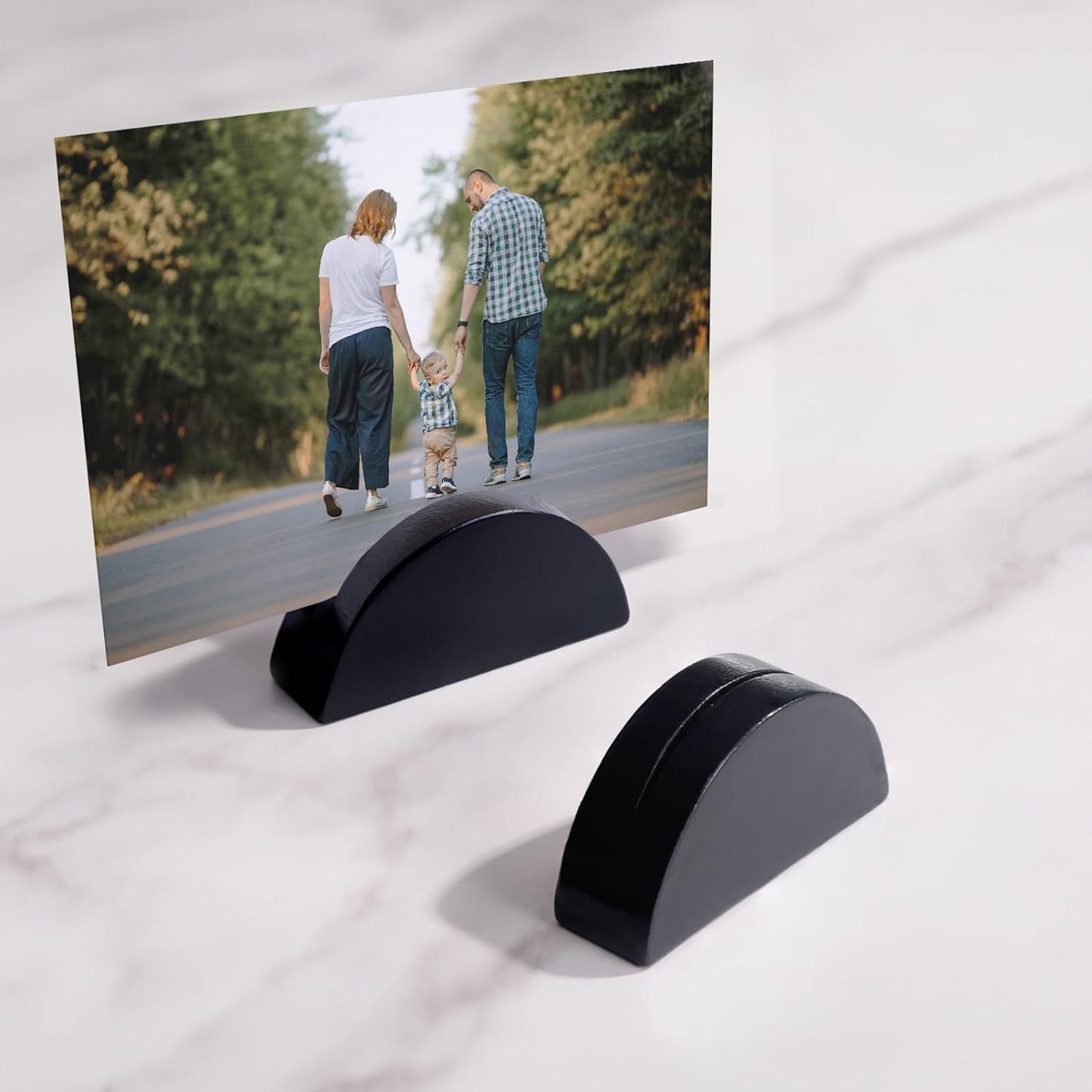 UNIQOOO 10 Set 2" Arch Black Birch Wood Stand with Cards |1.2mm Slot, for Name Cards, Place Card Holder, Photo Display Stand | for Event Decor, Retail Shop, Cafe Restaurant Menu, Business Card, Name Tag