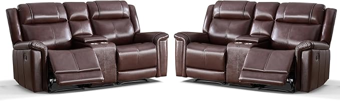 ANJ Geniune Leather Manual Loveseat Recliner Sofa Set of 2 - Image 9