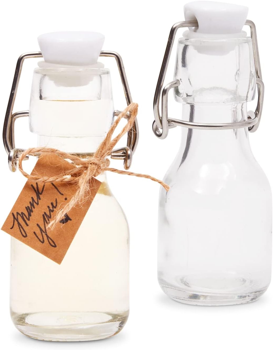 BLUE PANDA Mini Glass Bottles Swing Top - 15 Pack 2 Oz/60 ml Blue & White - Kraft Tags & Jute Twine Included - Wedding Favor Glass Bottles & DIY Jars