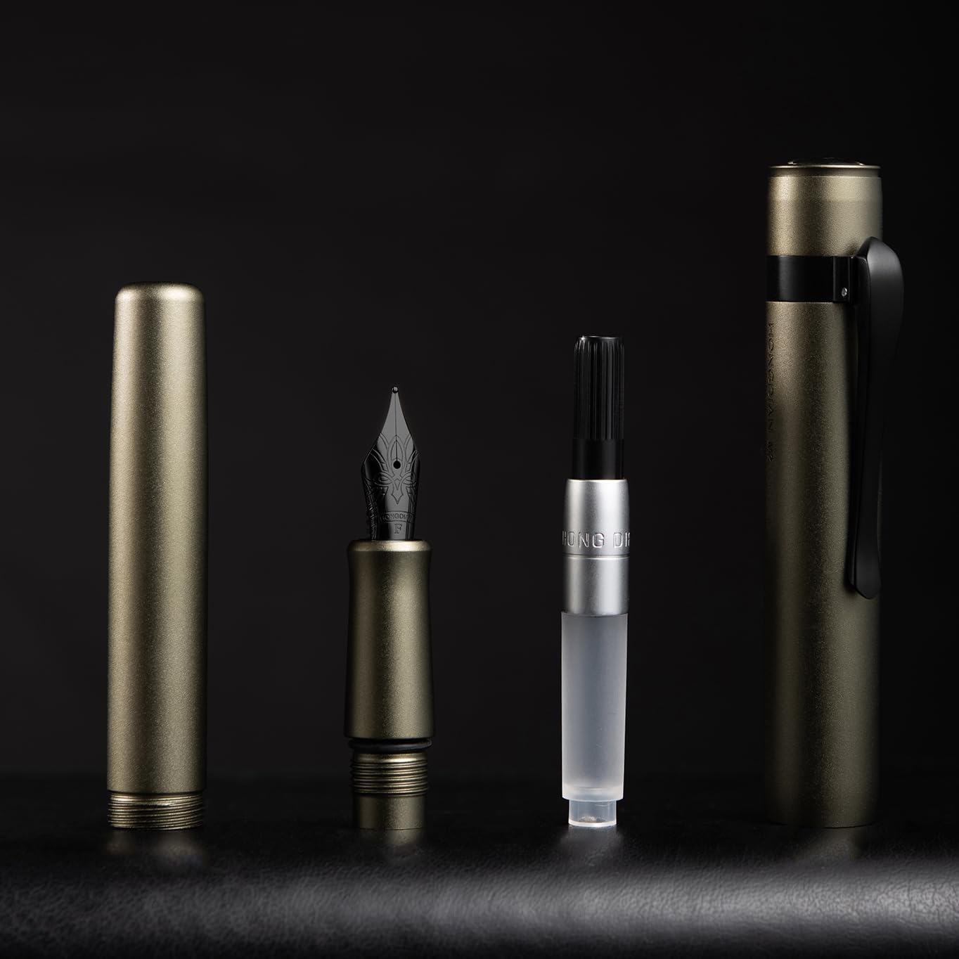 Hongdian M2 Black Forest Mini Fountain Pen, Fine Soft Nib & Sleek Shape Aluminium Short Pocket Travel Pen (Space Gray)