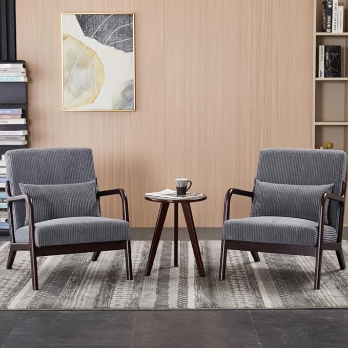 Hanuq】Mid-Century Modern Accent Chair&Coffee Table Set, Vintage Luxury Style - Image 9