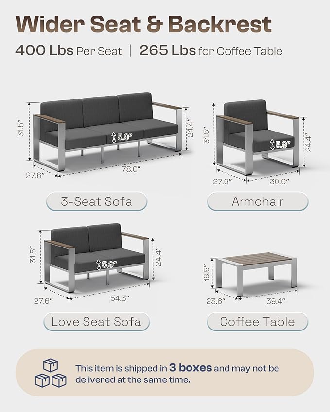Aluminum Patio Furniture Set, 5 Seats Outdoor Patio Conversation Sets - Image 6