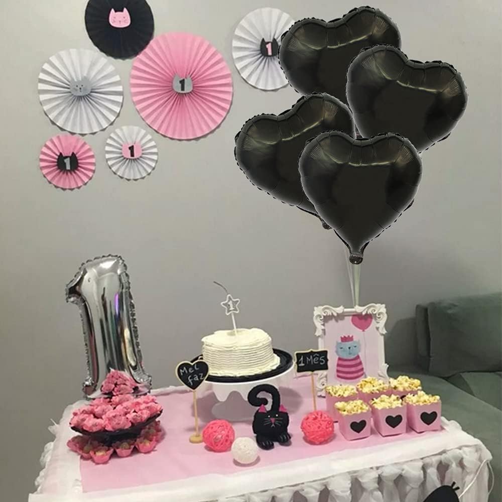 BEISHIDA 30 pcs18inch Black Heart Shape Foil Mylar Balloons for birthday party decorations, Wedding decorations, engagement party, celebration, holiday, show, party activities.