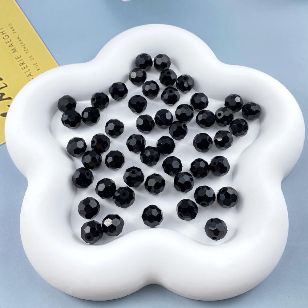 100 PCS 8mm Crystal Glass Beads Round Multiple Faceted Loose Spacer Glass Beads for DIY Handcrafte Bracelet Necklace Earring Jewelry Making(Black)