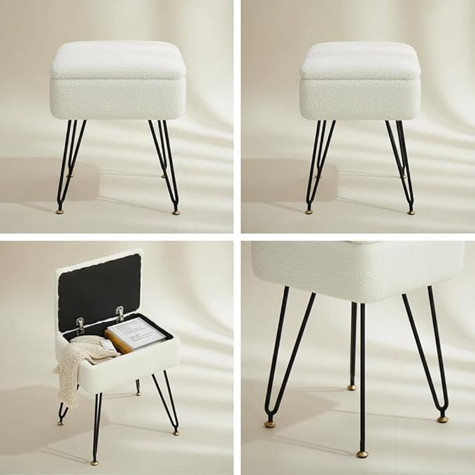 Vanity Stool Chair, Faux Teddy Fur Ottoman Foot Stool - Image 9