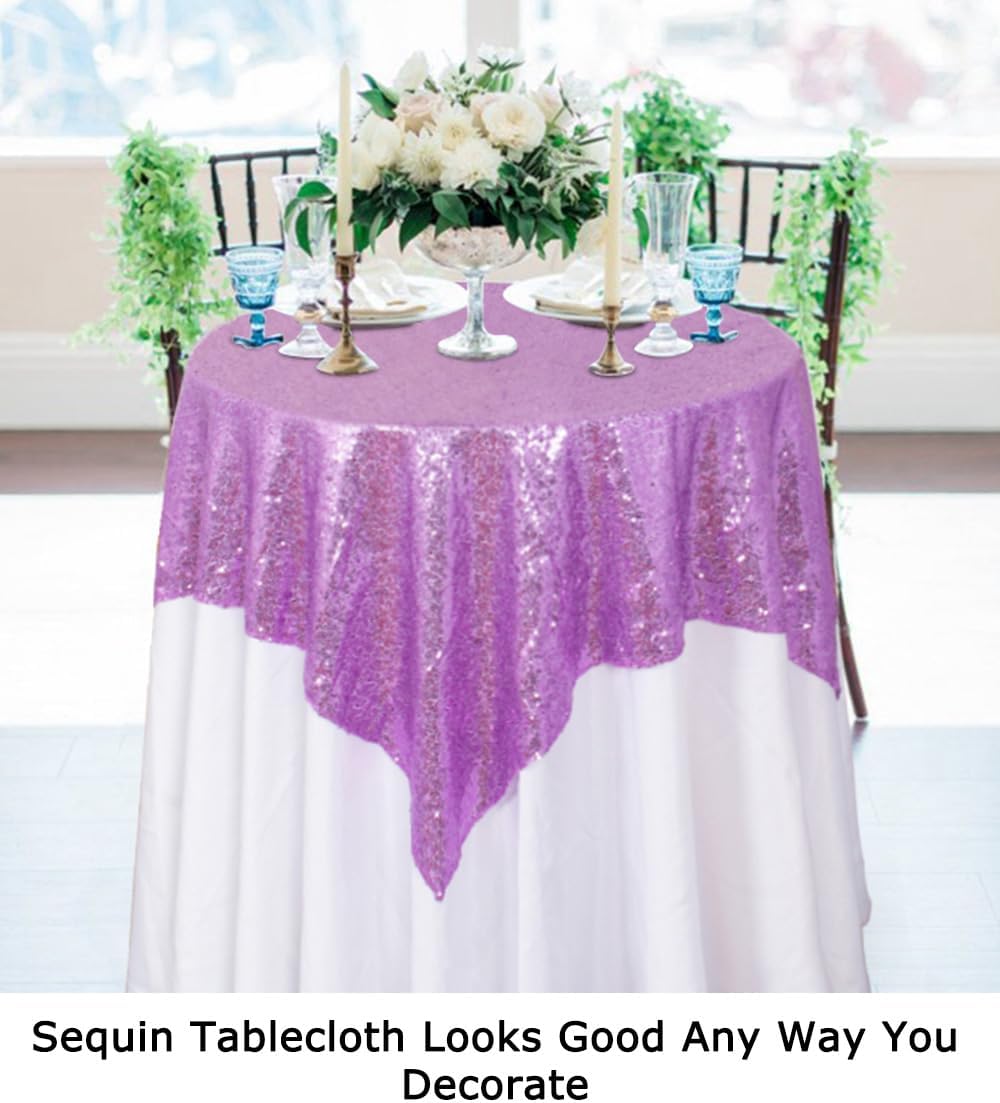 ShinyBeauty Sequin Tablecloth Square 54x54-Inch Lavender Table Cloths for Round Tables Light Purple Sequins Fabric Tablecloths Overlay Glitter Linen for Party Small Square Table Cloth Wedding