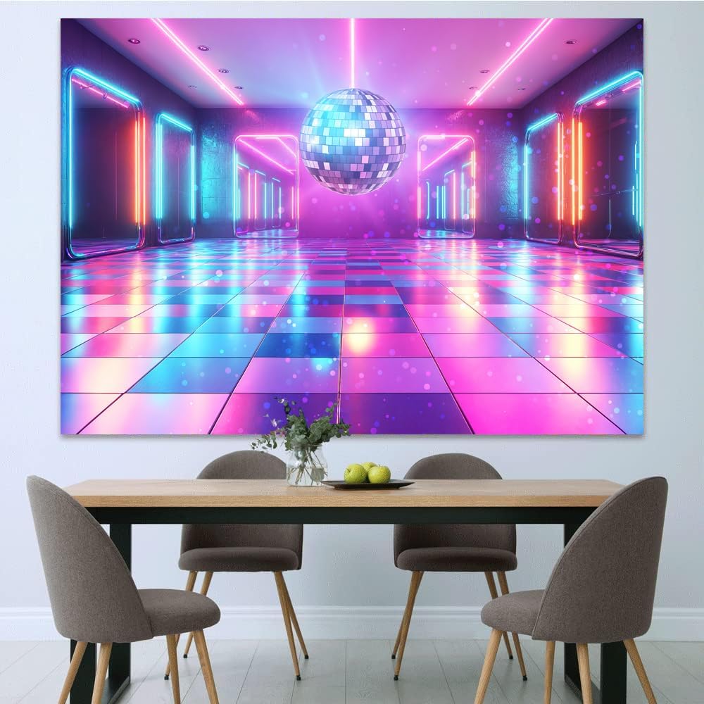 Disco Decorations Backdrop, Retro Glow Party 70s 80s 90s Theme Stage Dance Background Disco Party Decoration, Polyester Banner PartyBackdrop for Birthday Prom Portrait Photo Props 5x3FT