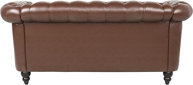 LEVNARY Leather Sofa, Chesterfield Tufted Upholstered 2 Seater Couch, Modern - Image 8