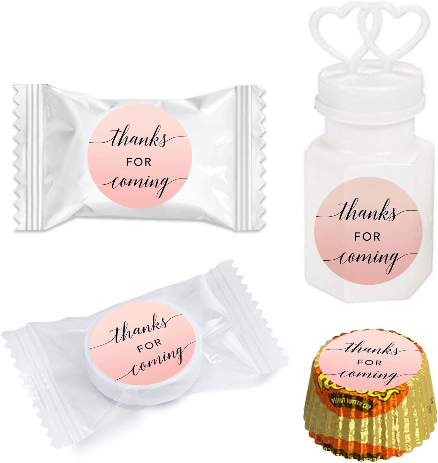 Andaz Press Blush Pink Rose Elegant Party Collection, Small Round Circle Label Stickers, Fits Kisses Chocolates, Thanks for Coming!, 240-Pack, Favors Decor Envelope Seals