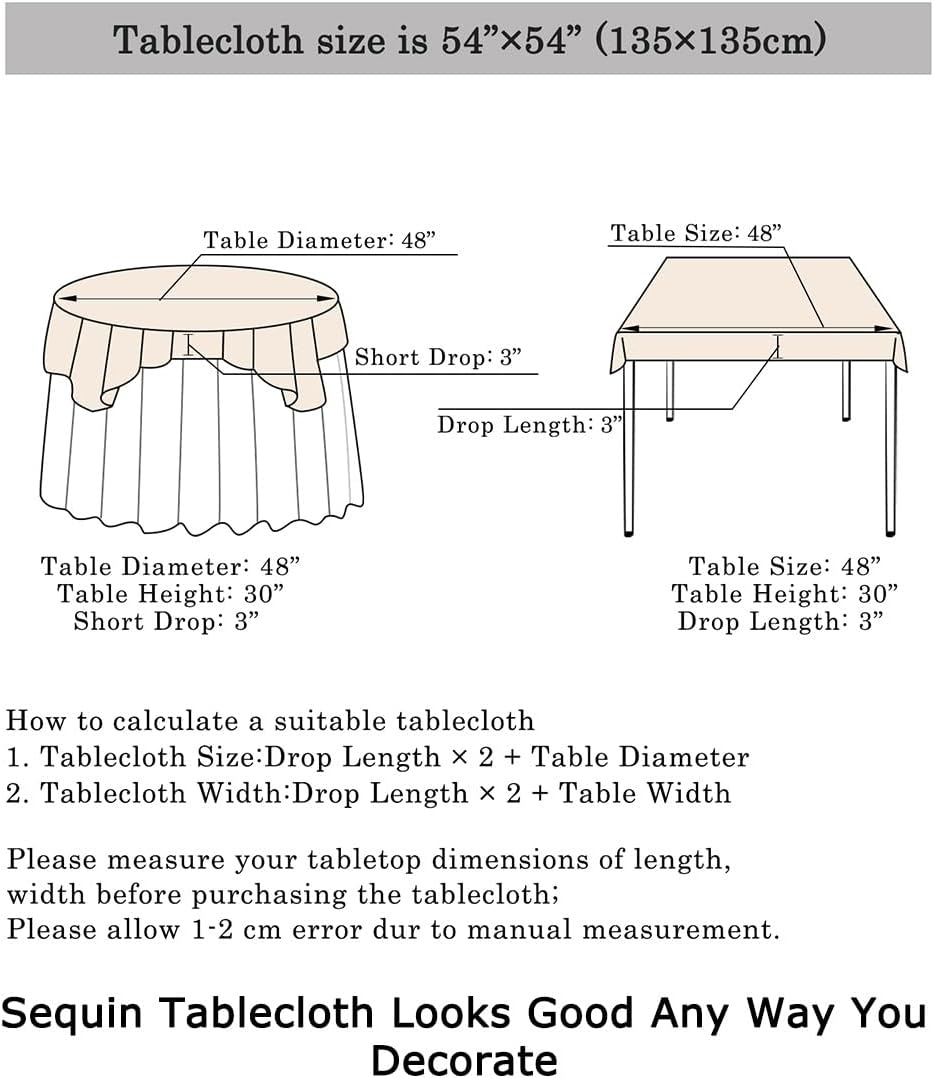 ShinyBeauty Turquoise Sequin Tablecloth, 54''x54'' Square, Elegant Table Overlay, All-Season Tablecover for Party, Event Decoration