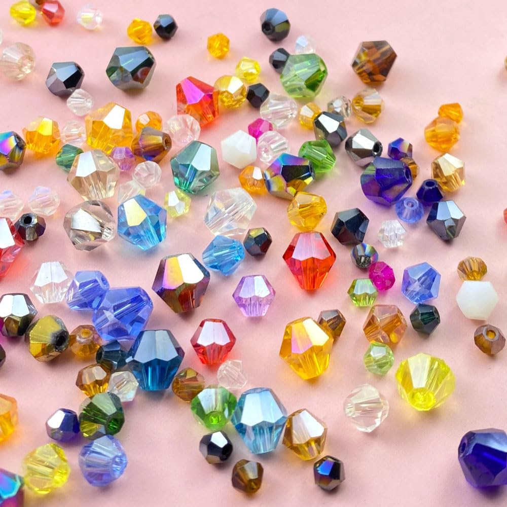 100pcs 8mm Bicone Crystal Glass Beads Loose Spacer Beads Faceted Craft Beads for Jewelry Making DIY Necklace Bracelet Earring Wind Chimes Suncatchers Ornamen(Silver Champagne AB)