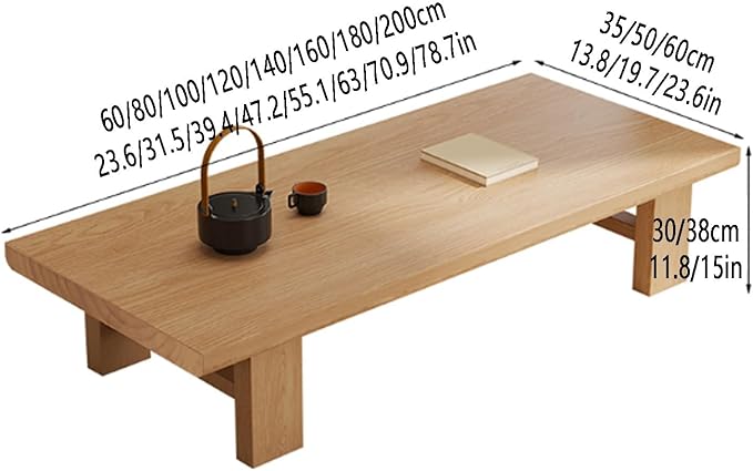 Japanese Solid Wood Low Coffee Table, Extra Thick Tatami Tables - Image 7