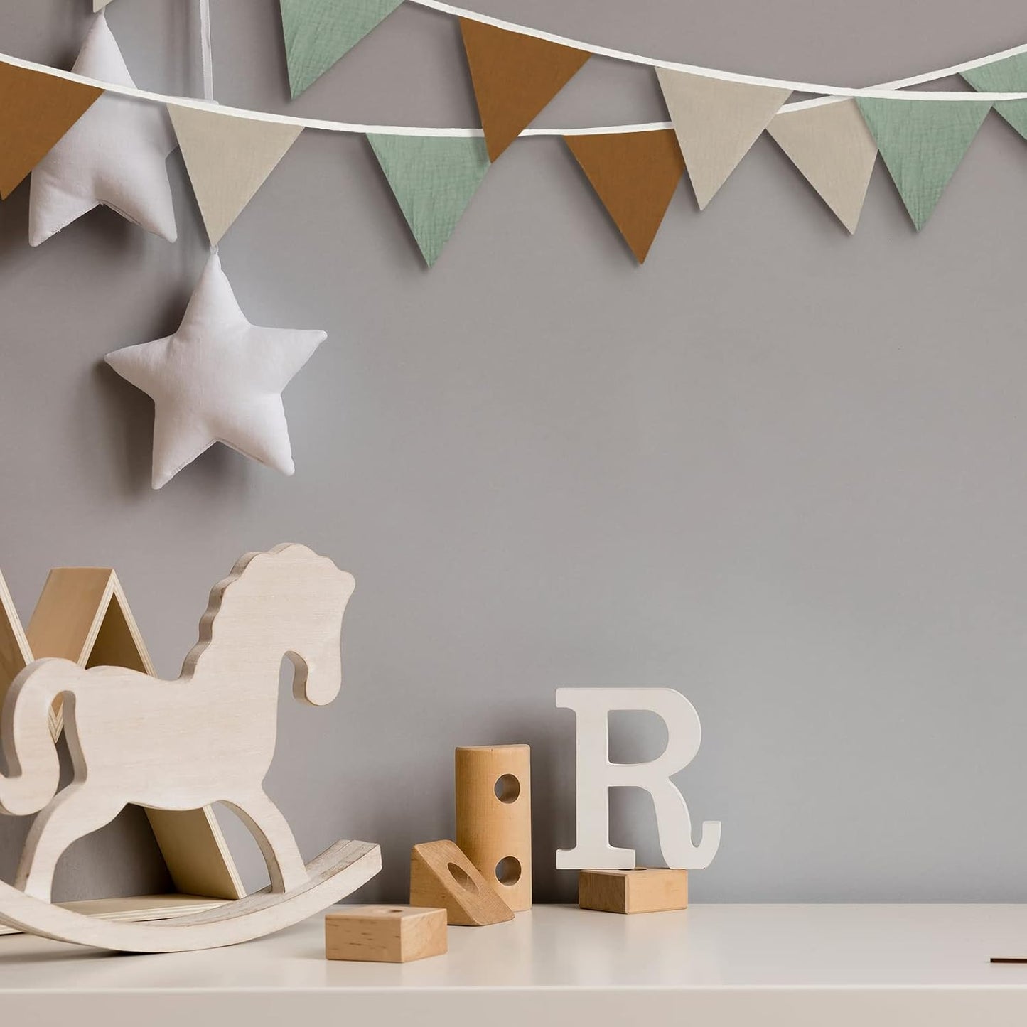 Oudain 15.5 ft Pennant Banner Flags, 2 Pcs Nursery Garland Triangle Bunting Flag Baby Banner for Nursery Decor Baby Birthday Boho Wedding Shower Party Event, Each 7.75 ft(Retro Color)