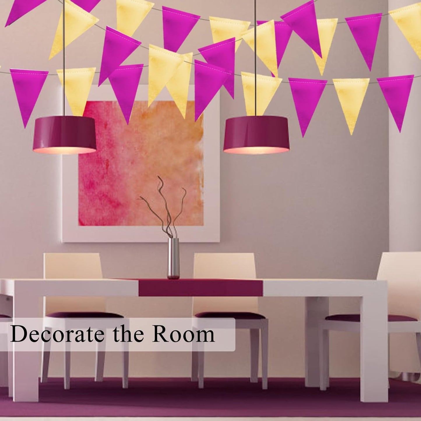 MerryNine Triangle Flag Bunting Banner, 3 Pack Vintage Style Pennant Banner for Wedding, Baby Shower, Event & Party Supplies 45pcs Flags (Purple Gold)