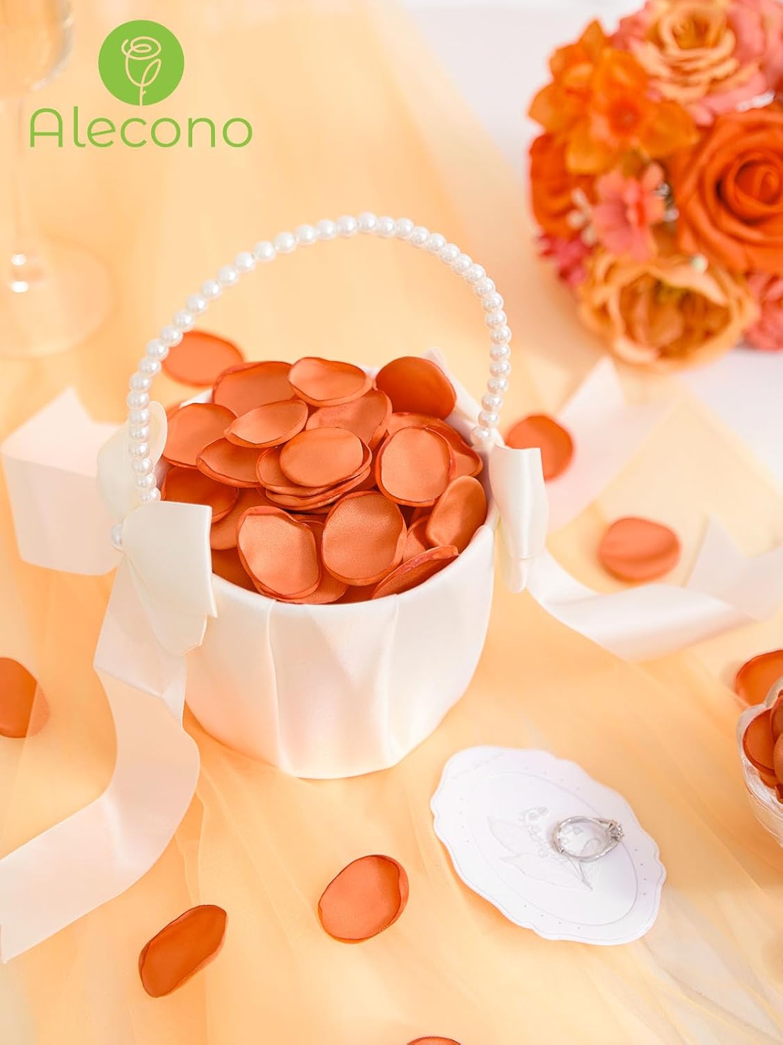 Alecono π°π¬π¬πππ¨ Silk Rose Petals, Faux Orange Flower Petals for Wedding Proposal Flower Girl Basket, Petals Bulk for Dinner Table Centerpieces Party Romantic Night Decoration