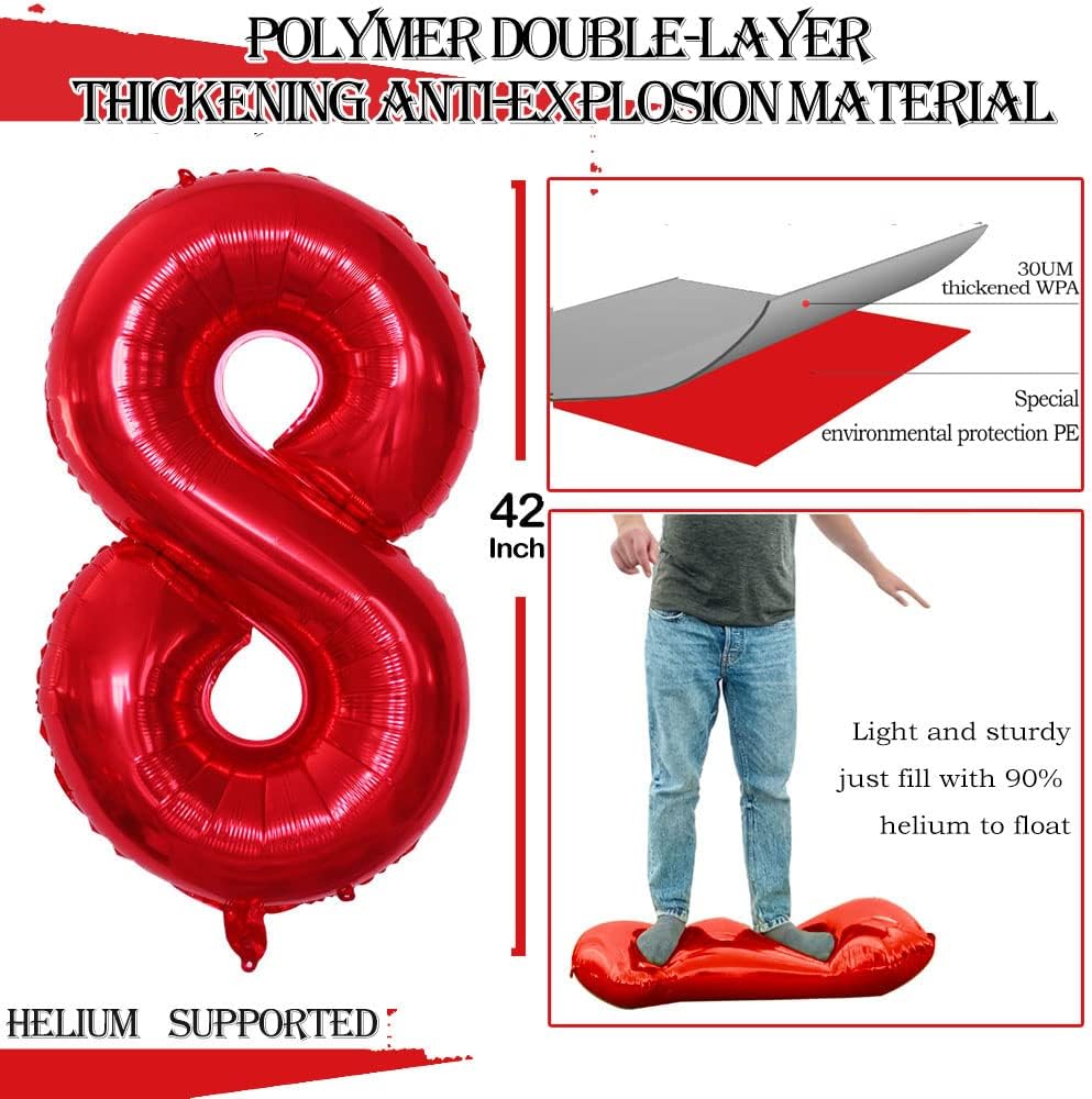 GOER Number 28 Balloons for 28th Birthday Party Decorations,42 Inch Jumbo Foil Helium 82 Balloons for 82nd Birthday Party Decoration (Red)
