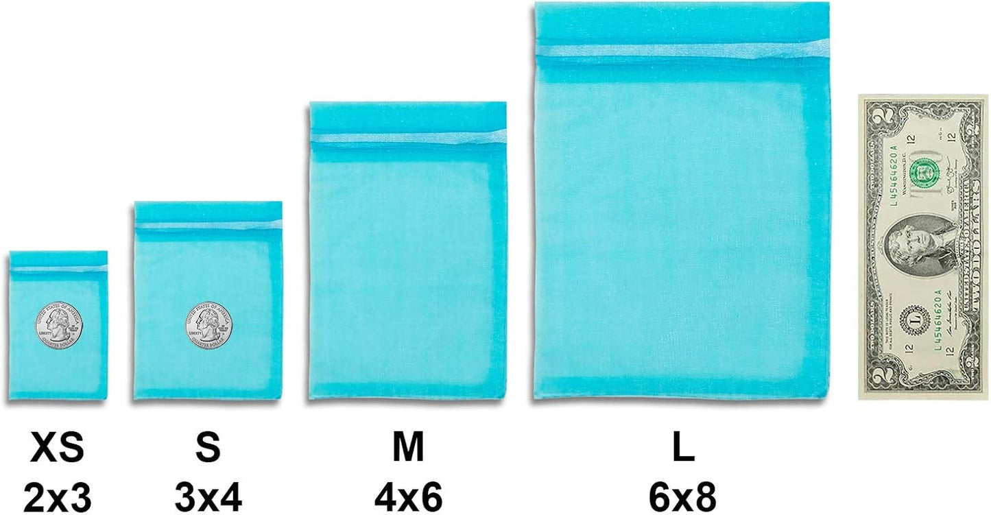 TheDisplayGuys 48-Pack 3x4 Turquoise Blue Sheer Organza Gift Bags with Drawstring, Jewelry Candy Treat Wedding Party Favors Mesh Pouch