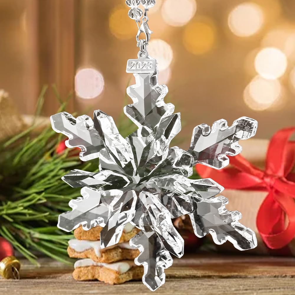2024 Christmas Ornaments Crystal Snowflake Ornaments Annual Edition Christmas Tree Ornament Home Gifts (2024-Transparent)